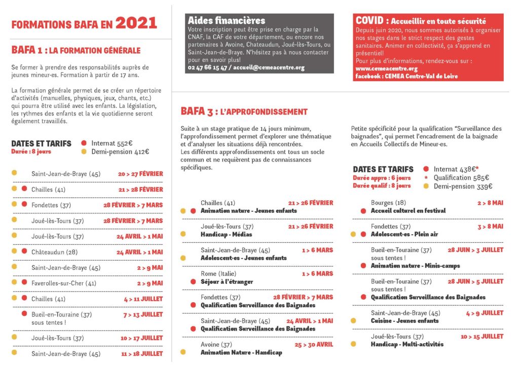 Calendriers BAFA Et BAFD - Ceméa Du Centre Val De Loire