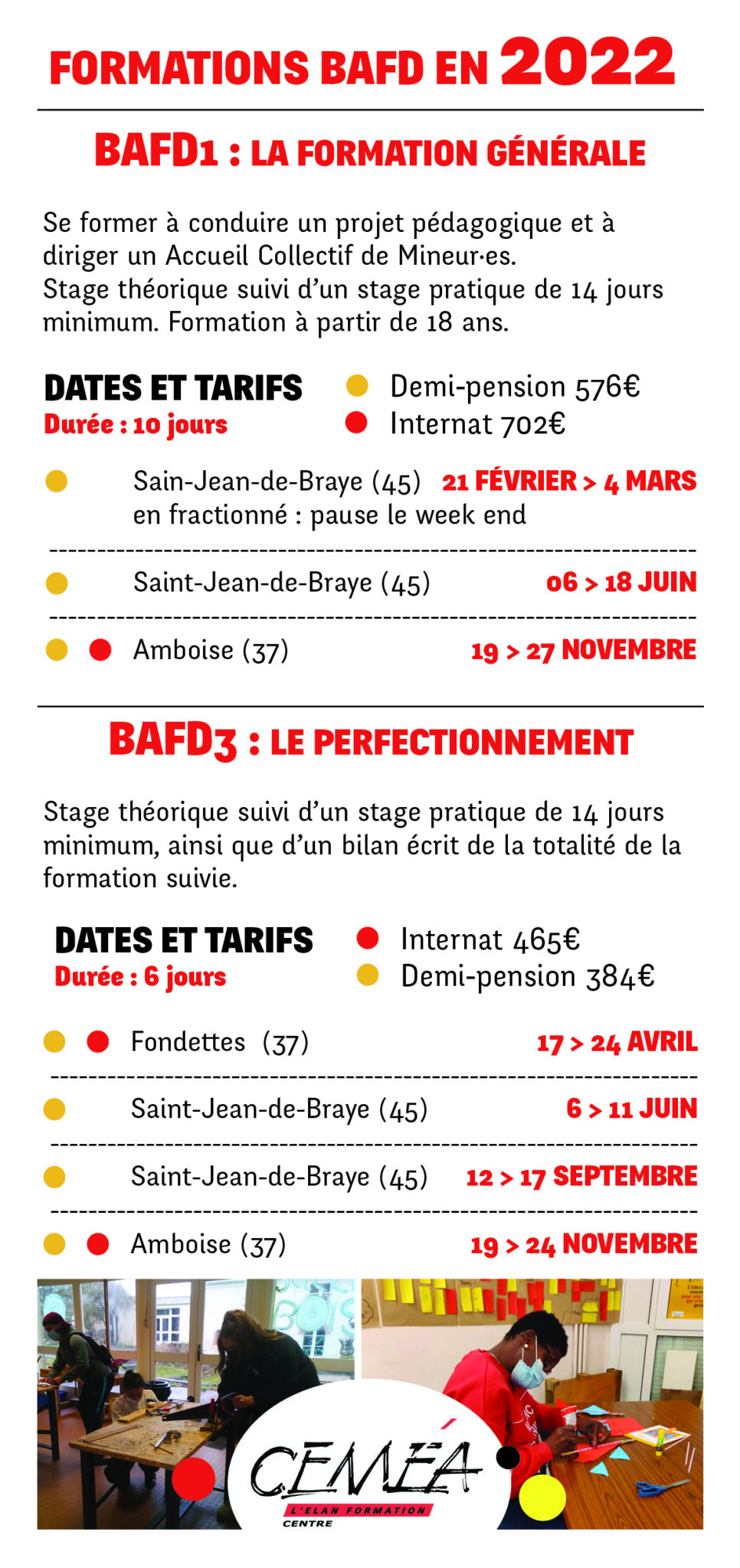 Calendriers BAFA Et BAFD - CEMÉA Centre-Val De Loire